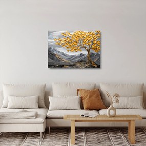 Obraz na szkle – Drzewo ze złotymi liśćmi (70x50 cm)