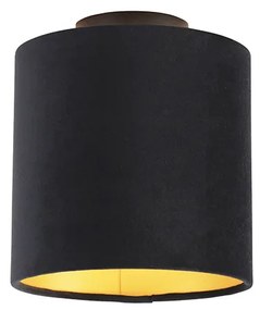 Lampa sufitowa z czarnym i złotym abażurem z aksamitu 20 cm - Combi Black klasyczny/Antyczny Oswietlenie wewnetrzne