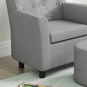 AIYAPLAY Fotel dla dzieci z pufem, oparcie w wzór w romby, miękkie siedzisko, drewniana rama, Szary