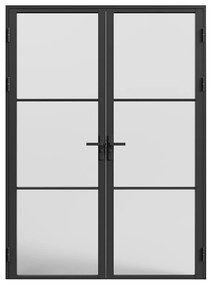 Drzwi kompletne 2-skrzydłowe dwustronne z aluminium i matowego szkła - 2 x wys. 204 x szer. 83 cm - Czarny - MASERU