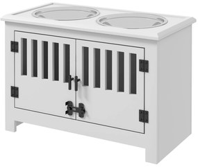 PawHut Podwyższona stacja żywieniowa dla dużych psów, 2 miski ze stali nierdzewnej, przestrzeń do przechowywania, 35,5x60x30 cm, Biały