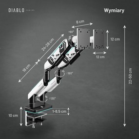 Podwójny uchwyt na monitory 49 cali, biało-czarny X-Arm Dual RGB