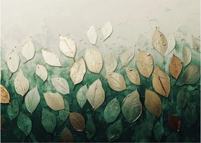 Obraz na szkle - Złoto-zielone liście (70x50 cm)