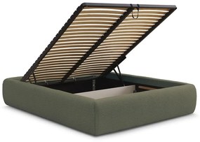 Ciemnozielone tapicerowane łóżko dwuosobowe ze schowkiem/bez zagłówka ze stelażem 180x200 cm Inera – Bobochic Paris