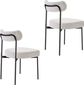 Krzesła do Jadalni Bouclettes SucceBuy, Zestaw 2 Krzeseł Kuchennych Sherpa, z Zakrzywionym Oparciem i Metalowymi Nogami, do Stołu Jadalnego, Białe