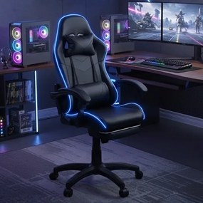 Fotel gamingowy z podnóżkiem i oświetleniem LED Raxor, kolor czarny