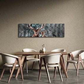 Obraz - Jeleń i łania w zaśnieżonym lesie (170x50 cm)