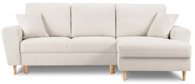 Beżowy rozkładany/ze schowkiem narożnik z materiału bouclé (prawostronny/z szezlongiem) Kyoto – Cosmopolitan Design
