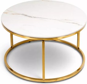 Stolik kawowy Balio okrągły 80cm biały marmur złoty glamour