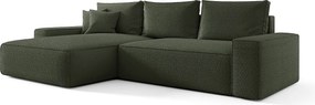 NAROŻNIK MONA z funkcją spania QUELLE 37 Ciemnozielony Lewy Sofa w kształcie L z pojemnikiem na pościel, sofa rozkładana, sofa do salonu