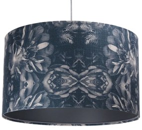 Granatowa lampa wisząca z abażurem w kwiaty - S394-Damis