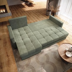 Masseno Narożnik NIDA z funkcją spania i pojemnikiem na pościel Narozniki L, Rozkładana sofa - Zielony, INARI 34