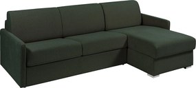 Kanapa narożna dwustronna rozkładana typu express z tapicerką w butelkowej zieleni - Miejsce do spania 160 cm z szerokimi listewkami - Materac 22 cm z pamięcią kształtu - CALIFE