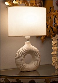 Biała lampa stołowa ceramiczna z tekstylnym kloszem (wysokość 43 cm) Seta – Mauro Ferretti