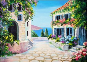 Obraz na szkle - Grecka aleja, obraz olejny (70x50 cm)