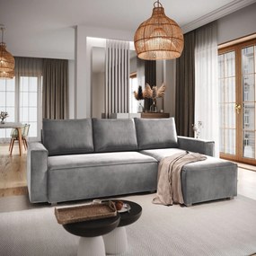 Masseno Narożnik SILES z funkcją spania i pojemnikiem na pościel Narozniki L, Rozkładana sofa - Jasnoszary, MONOLITH 84