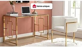 Biurko ze szkła hartowanego i stali – kolor złoty i transparentny – CLOTILDE marki Pascal Morabito