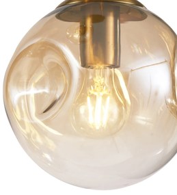 Lampa wisząca w stylu Art Deco mosiądz ze szkłem bursztynowym 3-źródła światła - Douglass ArtDeco Oswietlenie wewnetrzne
