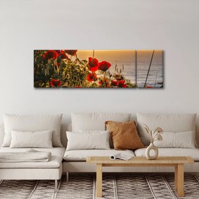 Obraz zachodu słońca z makami (170x50 cm)