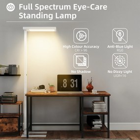 HOMCOM Lampa stojąca LED, łagodne dla oczu światło, lampa podłogowa z pilotem, regulacja jasności, tworzywo sztuczne, metal, biały