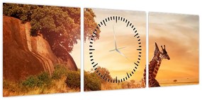 Obraz - Żyrafy w Afryce (z zegarem) (90x30 cm)