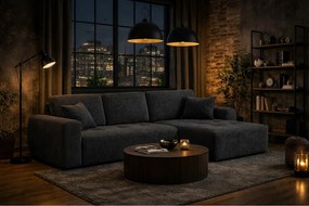 Narożnik w kształcie L z funkcją spania i pojemnikiem Ivo L, tkanina sztruksowa Poso, Szary, Prawy