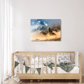 Obraz na szkle - wilki wyjące do księżyca (70x50 cm)