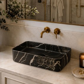 Umywalka ceramiczna nablatowa marmurowa prostokątna czarna 50 x 39 cm MARBE BLACK