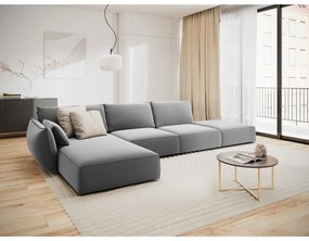Jasnoszary aksamitny narożnik (lewostronny/z szezlongiem) Vanda – Mazzini Sofas