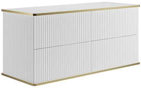 Szafka pod umywalkę wisząca w paski ze złotą obwódką – Biała – 120 cm – KELIZA
