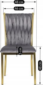 Krzesło Tapicerowane Plecione do Salonu DAN Szare Welurowe Nowoczesne Glamour