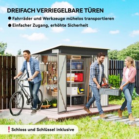 Outsunny Metalowy domek narzędziowy 2,68 m², zamykany schowek z 3 drzwiami, wentylacja, dach jednospadowy, rękawice | Aosom PL
