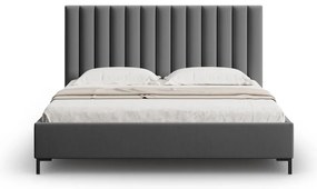Ciemnoszare tapicerowane łóżko dwuosobowe ze schowkiem i stelażem 160x200 cm Casey – Mazzini Beds