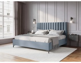 Jasnoniebieskie tapicerowane łóżko dwuosobowe ze schowkiem i stelażem 160x200 cm Casey – Mazzini Beds