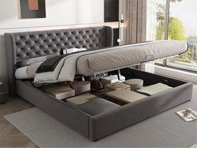 Łóżko tapicerowane welurowe 180x200cm z stelażem na listwach - Szare