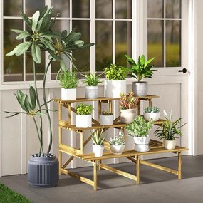 Outsunny regał na rośliny półka na kwiaty regał na kwiaty półka na rośliny stojak na kwiaty 3 stopnie drewno jodłowe kolor ciemnobrązowy 120 x 80 x 80 cm