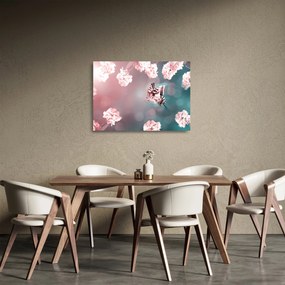 Obraz na szkle - Motyl wśród kwiatów (70x50 cm)