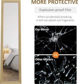 HOMCOM Lustro do pełnego ciała, Lustro ścienna, 37 cm x 40 cm x 155 cm, z hakami do montażu, Srebrne + Dąb