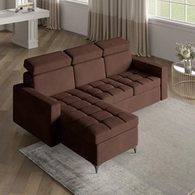 Masseno Narożnik KAME z funkcją spania i pojemnikiem na pościel Narozniki L, Rozkładana sofa - Brązowy, KRONOS 06