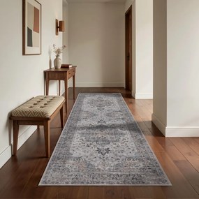 Dywan vintage INKA Klasyczny Medalion z Efektem Postarzenia Beżowo-Szary 80 cm x 250 cm
