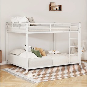 Łóżko piętrowe 140 x 200 cm - Łóżko dziecięce z barierkami i stelażem - Białe - Bez materaca