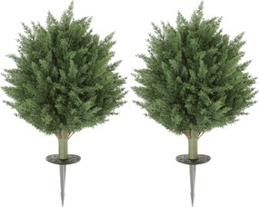 HOMCOM Zestaw 2 szt. sztuczne rośliny, odporna na UV sztuczna zypresa z 387 liśćmi i kołkiem do ziemi, Ø40 x 60H cm, zielony