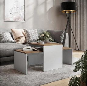 Zestaw stolików kawowych biały/złoty dąb 100x48x40.4 donat