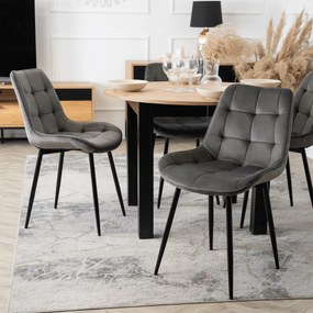 Zestaw Stół Okrągły Rozkładany HARRY 102-142 cm Dąb Artisan/Czarny i 4 Krzesła Tapicerowane CHRIS Szare Nowoczesne