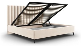 Beżowe tapicerowane łóżko dwuosobowe ze schowkiem i stelażem 180x200 cm Casey – Mazzini Beds