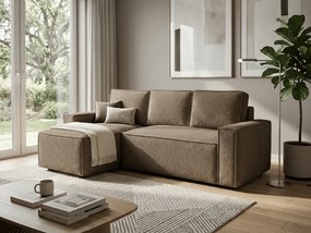 Rozkładana narożna sofa SMART BOUCLE 232x143 cm, ciemnobeżowa, uniwersalna