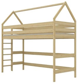 Łóżko domek na antresoli TOBI 1 160x80 sosna naturalna nielakierowana KOCOT KIDS