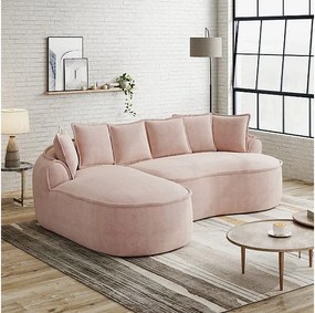 Canapé d'angle gauche modulable en tissu chenille, avec méridienne et coussins, 252x164x67cm, Rose