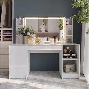 Stół toaletowy biały/biały wysoki połysk 158.2x50.1x76 sherry