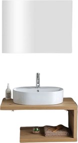 Szafka łazienkowa wisząca "Cipro" 80 cm z naturalnego dębu z białą owalną ceramiczną umywalką i lustrem